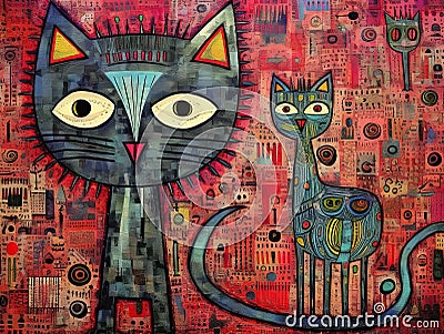 Cubism, painting of a couple of cats Stock Photo