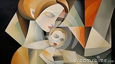 Cubist Art: Woman Holding Baby Stock Photo