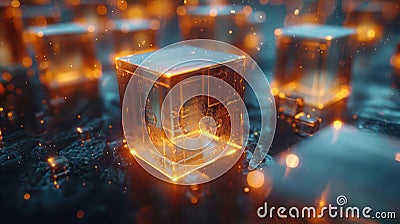 Cubist Convergence: Abstract 3D Geometric Composition of Looping Cubes in Seamless Animation Stock Photo