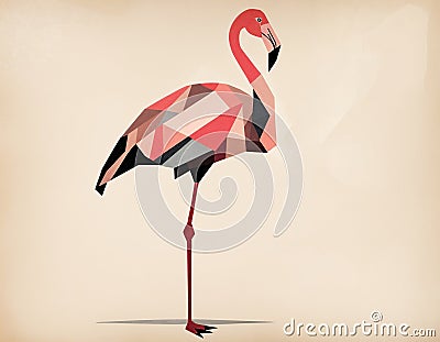 A Cubist drawing of a flamingo, depicted in minimalist analytical style, features sparse, unconnected rough lines of varying Stock Photo