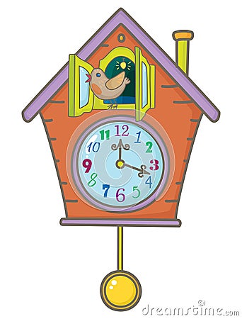 Cuckoo clock with cockoo bird Vector Illustration