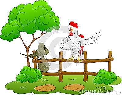 Cuckoo and rooster fable characters Vector Illustration