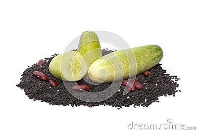 Cucumber on the black sesame isolated Stock Photo