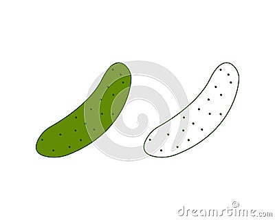 Cucumber coloring book. A ripe green cucumber. A ripe vegetable garden. The image of a cucumber for a children s Vector Illustration