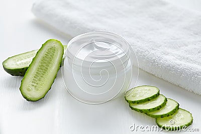 Cucumber cosmetic body cream natural wellness health care Stock Photo