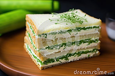 cucumber and cream cheese sandwich sprinkled with fresh chives Stock Photo