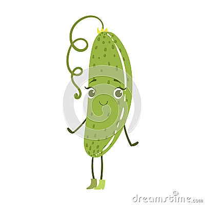 Cucumber Cute Anime Humanized Smiling Cartoon Vegetable Food Character Emoji Vector Illustration Vector Illustration