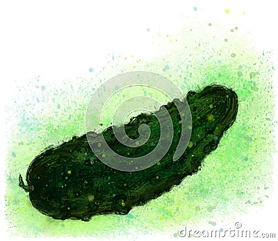 Cucumber drawn with paints Vector Illustration