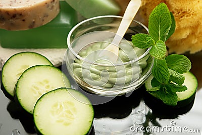 Cucumber mint spa facial Stock Photo