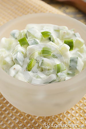 Cucumber Raita in a Bowl Stock Photo