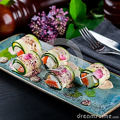 Cucumber Rounds with Smoked Salmon Stock Photo