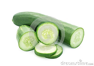 Cucumber and slices isolated over white background Stock Photo