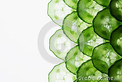 Cucumber slices. Pattern. Frame with the copy space. Food background. Macro. Stock Photo