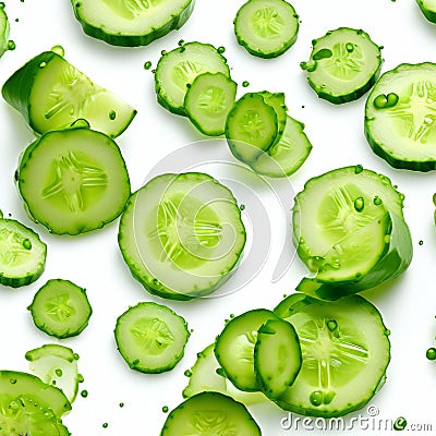 cucumber slices on transparent background in a close up persec Stock Photo