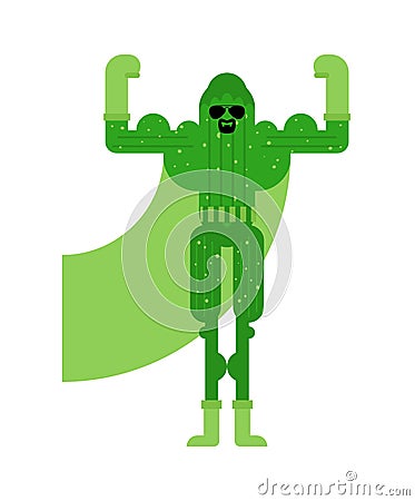 Cucumber superhero. Super Vegetable in mask and raincoat. Strong cucumbers Vector Illustration