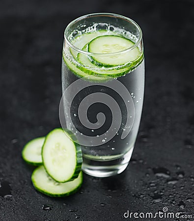 Cucumber Water on a vintage slate slab, selective focus Stock Photo