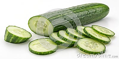 Cucumber on White. Cucumber and slices isolated over white background Stock Photo