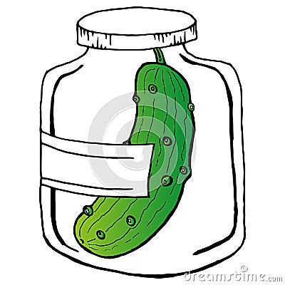 Cucumbers in a glass jar. Vector illustration of pickled cucumbers in a jar. Pickles in a glass bottle Vector Illustration