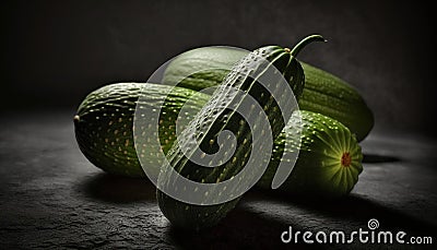 cucumbers on the table, black background, generative ai Stock Photo