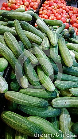 Cucumbers and Tomatoes on sale Stock Photo