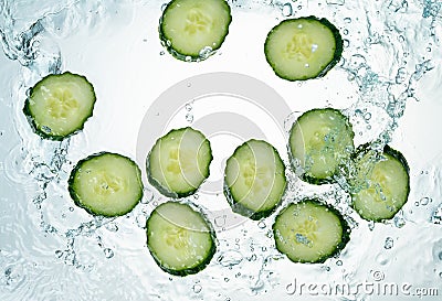 Cucumbers Water Splash Stock Photo