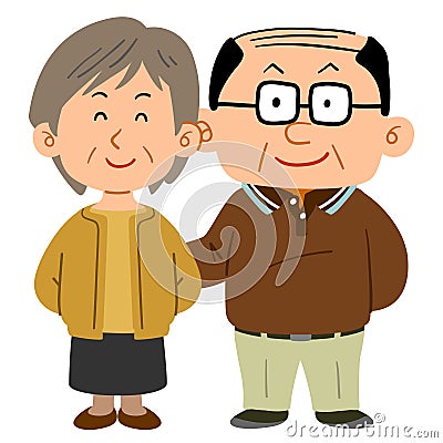 Cuddling senior couple, A thin hair male and a short hair woman Vector Illustration