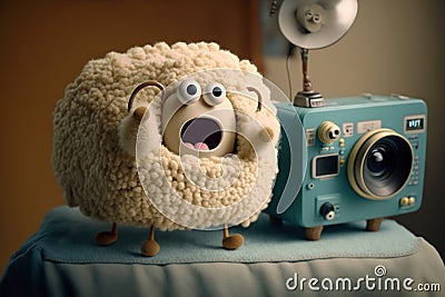 Cuddly extrange funny criatures, with a camera, with blank signboards to help to communicate the messages, copy space, generative Stock Photo