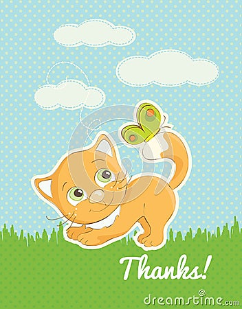 Cute Kitten Thank you standard postcard Vector Illustration