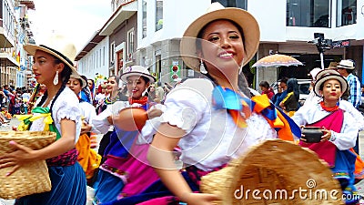 Folk dancers cuencanos and canari, Ecuador Editorial Stock Photo
