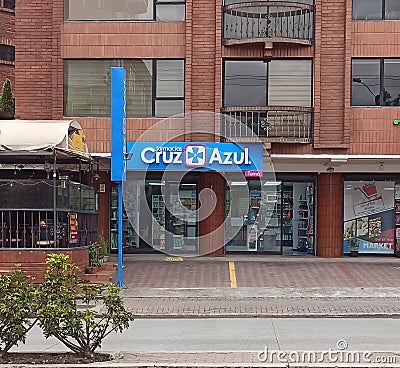 CUENCA, ECUADOR - DECEMBER 23, 2023: Cruz Azul - ecuadorian pharmacy facade Editorial Stock Photo