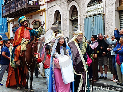 Couple as Holy family on Christmas parade, Ecuador Editorial Stock Photo