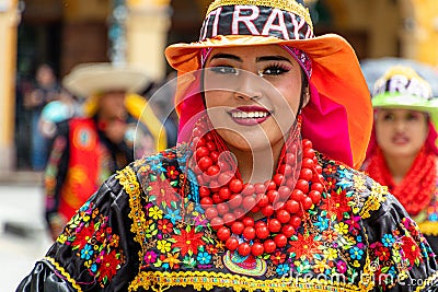 A woman folk dancer from Cayambe Canton, Pichincha Province, Ecuador Editorial Stock Photo