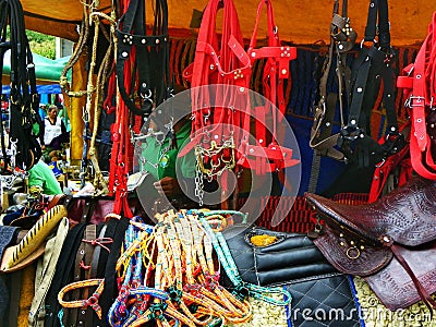 Halters, bridles and leather saddles, Ecuador Editorial Stock Photo