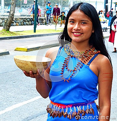Young woman dancer from Amazonia, Ecuador Editorial Stock Photo