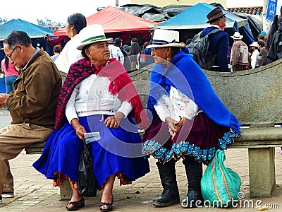 Ecuadorian senior women have conversation Editorial Stock Photo