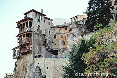 Cuenca, Spain 11 October , 2017 The famous Hung houses of Cuenca in Spain. Many casas colgadas are built right up to the cliff edg Editorial Stock Photo