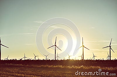 Cuenca wind farm at sunset Stock Photo