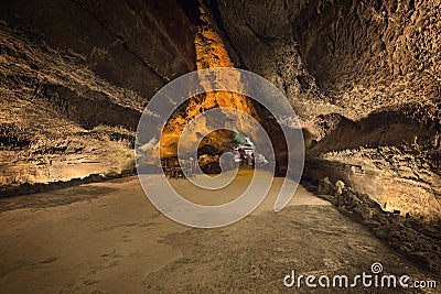 Cueva de los Verdes. Tourist attraction in Lanzarote, amazing volcanic lava tube. Stock Photo