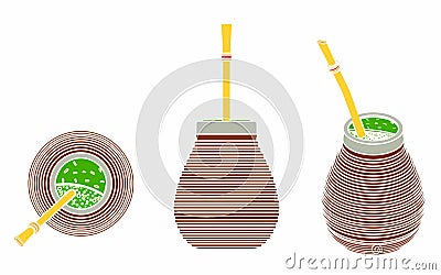 Cuia with Bombilia, water and Yerba mate for terere. Without outline. Vector Illustration