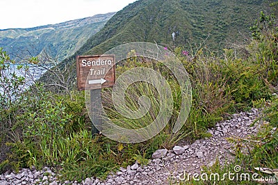 Cuicocha trail sign Stock Photo