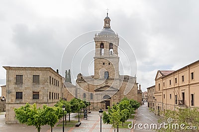 Majestic front view at the iconic spanish Romanesque architecture building at the Catedral Santa Maria de Ciudad Rodrigo towers Stock Photo