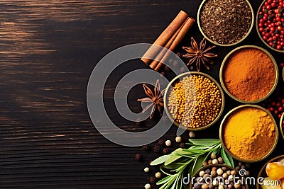 food spice herb background dry seasoning indian powder spicy ingredient cooking. Generative AI. Stock Photo