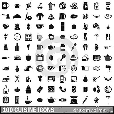 100 cuisine icons set, simple style Vector Illustration