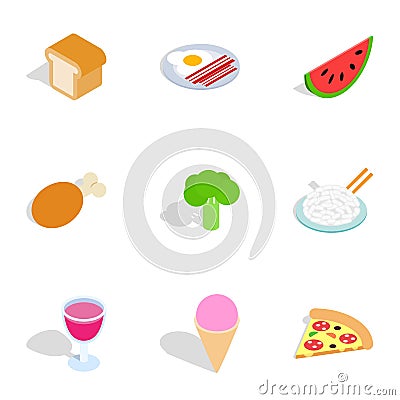 Cuisine menu icons, isometric 3d style Vector Illustration