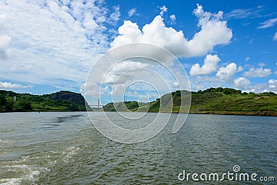 Culebra cut on the Panama Canal. Centennial bridge in the background Stock Photo