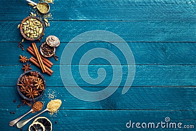 Culinary background with various spices Stock Photo