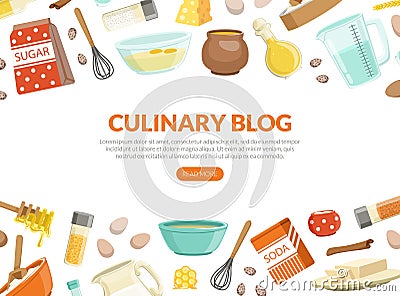 Culinary Blog Landing Page Template, Cooking Recipe, Homemade Food Website Cartoon Vector Illustration Vector Illustration