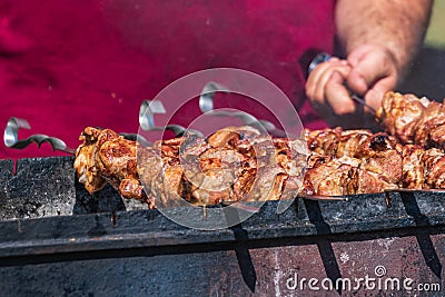Culinary buffet with a presentation of a variety of healthy food - meat, sausage, grilled vegetables. K Stock Photo