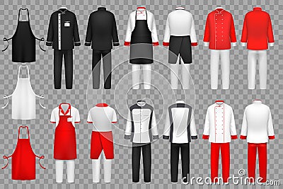 Culinary clothing. Chef uniform, kitchen textile clothes vector isolated set Vector Illustration