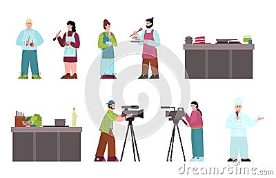 Culinary cooking show people and equipment set flat vector illustration isolated. Vector Illustration